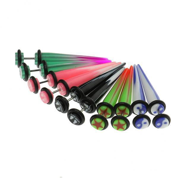 Acrylic Illusion Fake Plug Post Solid Colors No O Ring Pair 5 Sizes 9 Colors Set 