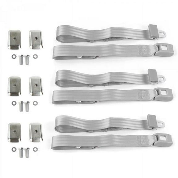 safeTboy 677197 Gray & Grey Lap Bench Seat Belt Kit with Bracketry for 1949-1954 Chevy Bel Air Standard 2 Point - 3 Belts