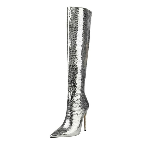 Women's Metallic Over The Knee Boots Pointed Toe High Heels Thigh High Stilettos Boots