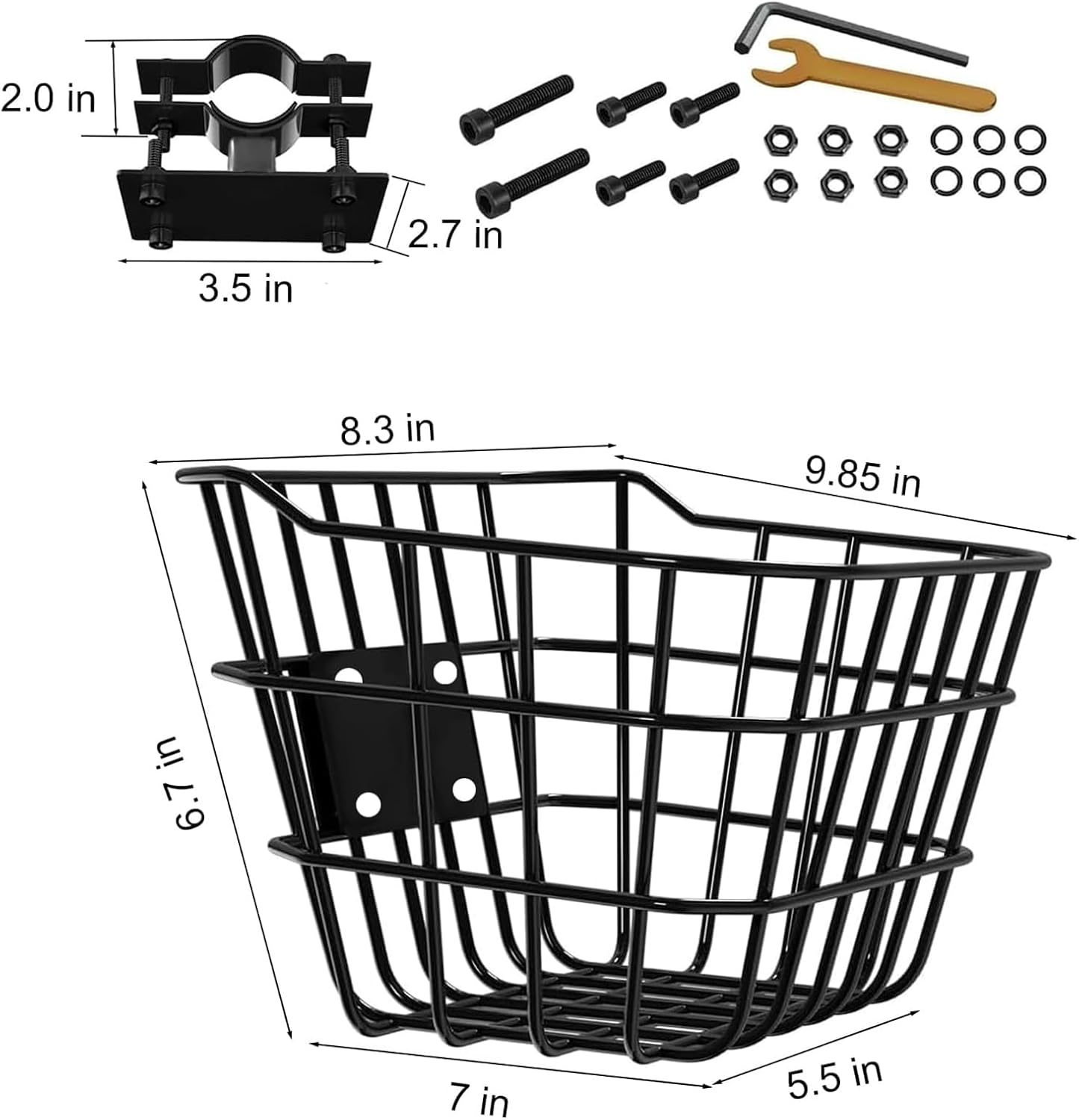 Black Metal Anti-Sag Front Bicycle Basket for Scooters