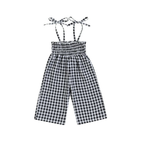 

Niceyoeuk Baby Girl Summer Overalls Romper Plaid Print Tie Straps Jumpsuit