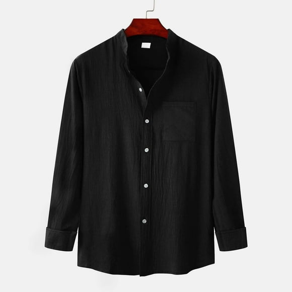 Gspmoly Shirts for Men, Men'S Fashion and Winter Stand Collar Long Sleeve Solid Color Cotton Linen Shirt Top Going Out Tops up to 70% Off