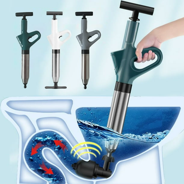 Juego de desatascador de inodoro manual con indicador de presión, desatascador de tubos de plástico verde de 60 cm para fregadero, bañera, ducha, desagüe de cocina - Kit de herramientas de plomería
