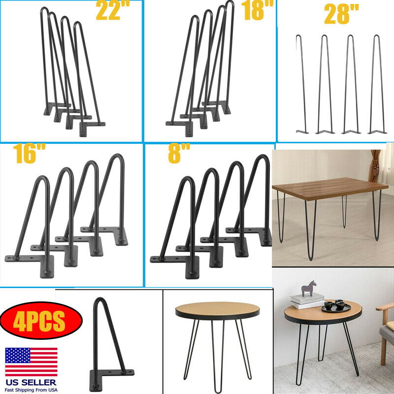 28" Set of 4 3/8" Solid Iron Bar W/ Screw Coffee Metal Table Hairpin Legs 16" 