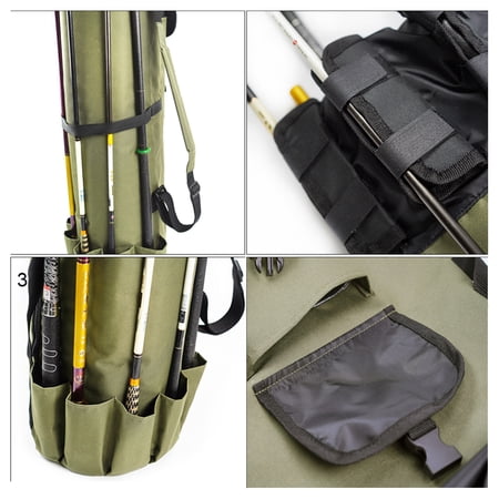 NFTIGB Fishing Rod Tackle Bag 48.4 inches / 123 cm Large Capacity Waterproof Pole Storage Gear Organizer Army Green