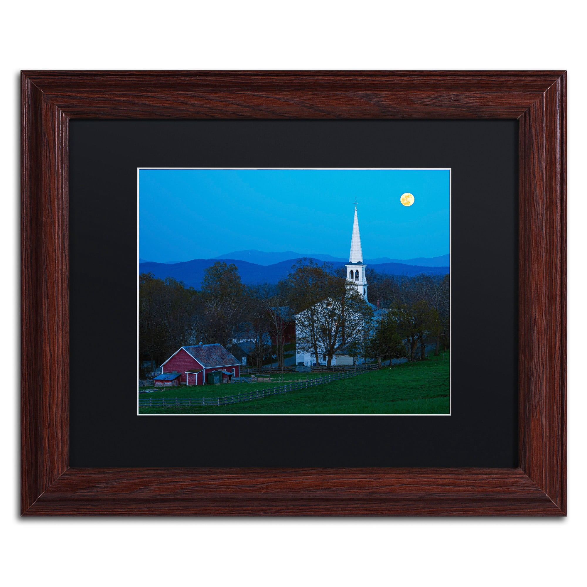 Trademark Fine Art "Moonrise at Peacham" Canvas Art by Michael Blanchette Photography Black Matte, Wood Frame