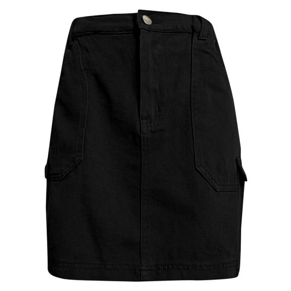 Long Skirts for Women Skirt Soft Hugging Denim Elastic Waist Cargo Pocket Denim Skirt Womens Summer Clothes Black L