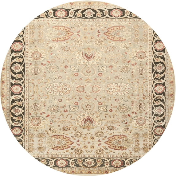 Ahgly Company Machine Washable Indoor Round Traditional Khaki Gold Area Rugs, 4' Round