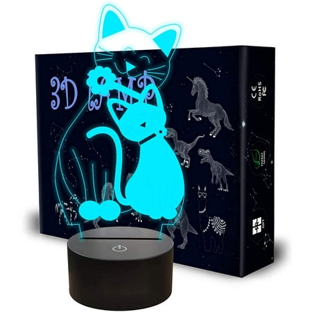 

YSITIAN Cat 3D Lamp Animal Cat Kitty LED Night Light Touch Table Desk Lamp 7 Color Changing with Acrylic Flat & USB Cable Birthday Gift for Boys Girls YT-13698