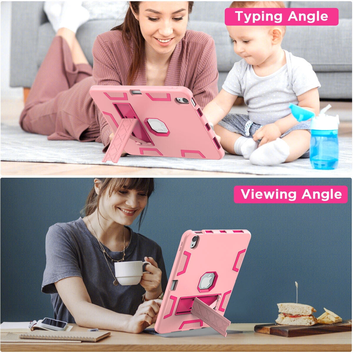 AICase For iPad Air 11-inch M2 (2024), iPad Air 5th 4th Generation 10.9 inch 2022 2020 Case with Pencil Holder,Heavy Duty Shockproof Stand Cover Screen Protector