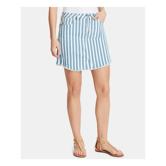 WILLIAM RAST $69 Women New Blue Striped Denim Pocketed A-Line Skirt 26 WAIST B B