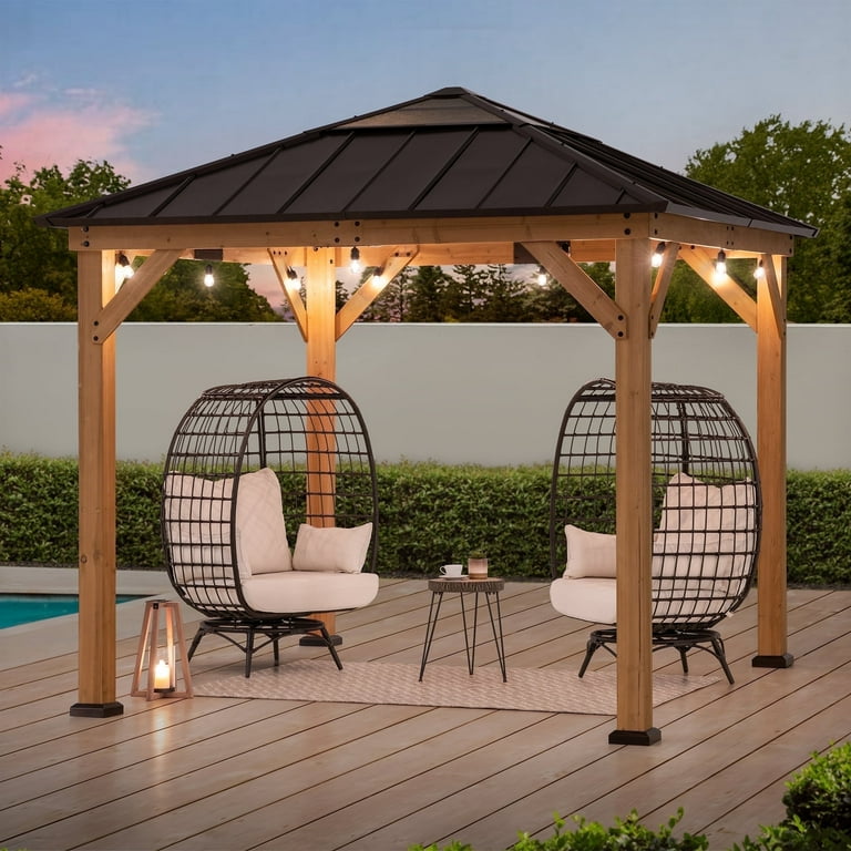 Sunjoy Pasadena 9x9 ft Cedar Framed Gazebo, Hardtop Wooden