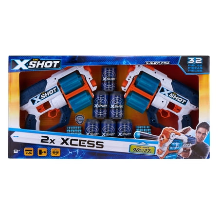 X-Shot Excel Double Xcess Foam Dart Blaster (8 Darts 10 Discs 6 Cans) by