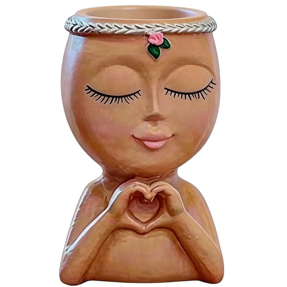 Face Planters Pots Head With Heart Hands, Resin Head Planter For Indoor Plants, Cute Succulent Pots With Drainage Hole, Gardening Gifts For Women Mom Teacher, 4.8" Home Decor