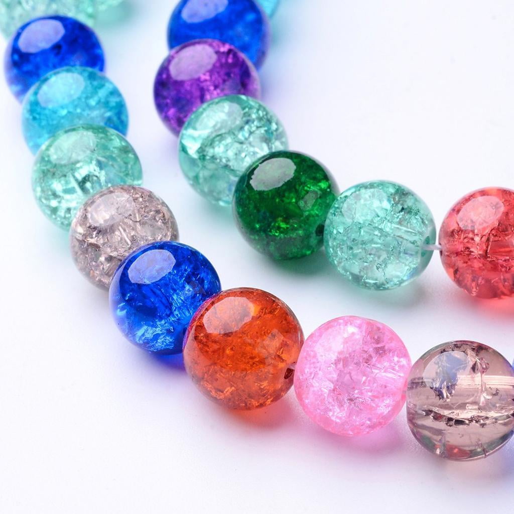 HILABEE 6x10mm Glass Crackle Beads Round Glass Beads for DIY Jewelry Making
