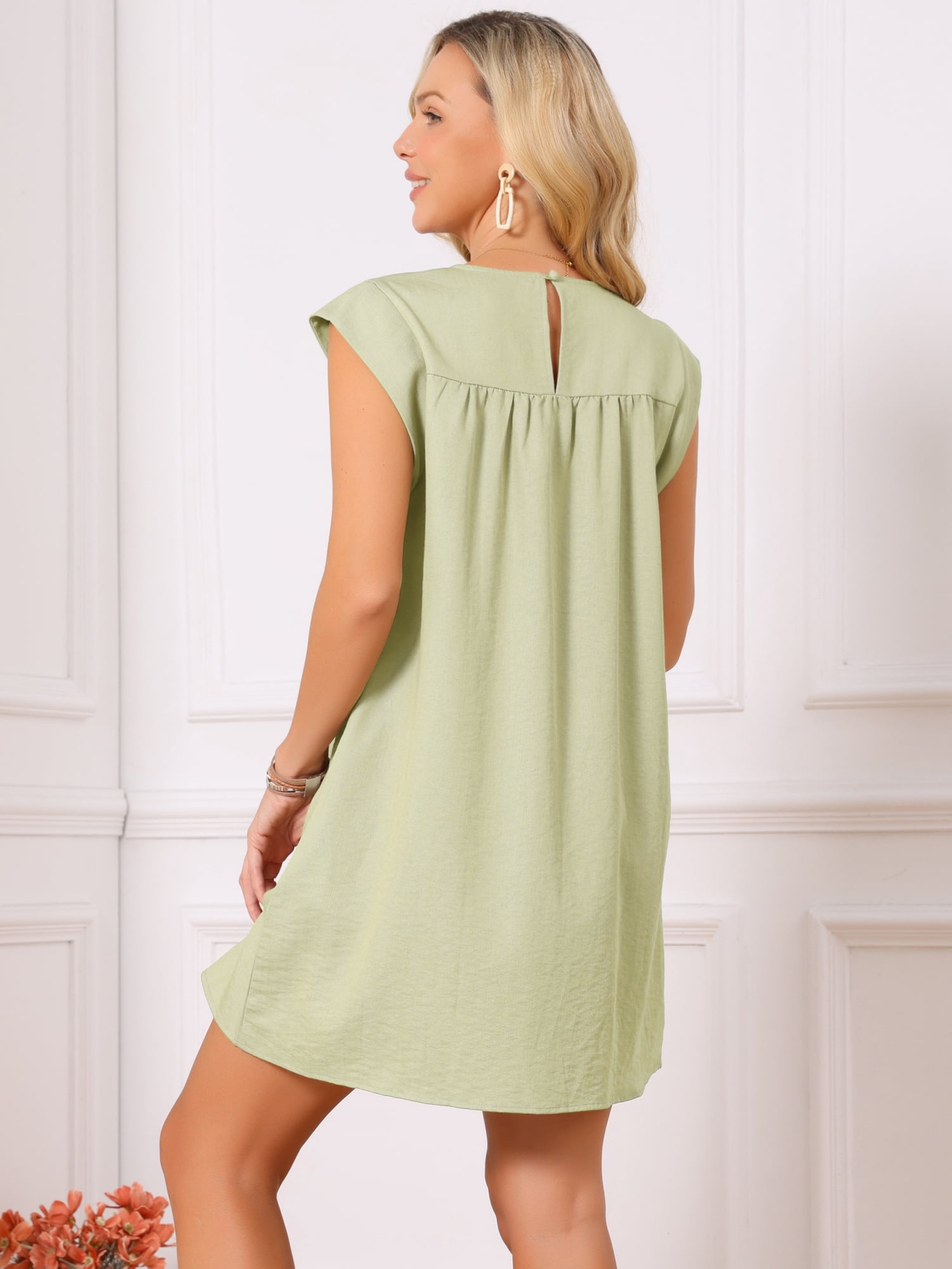 DARING DIVA Women's Short Tank Dress Cap Sleeve Crewneck Mini Dresses L Light Green