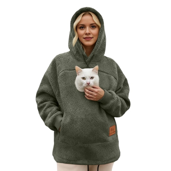 Unisex Cat Pouch Hoodie Pet Carrier Hoodie Zipper Pet Care Hoodies Fuzzy Hooded Sweatshirt with Zip Kangaroo Pouch Green L