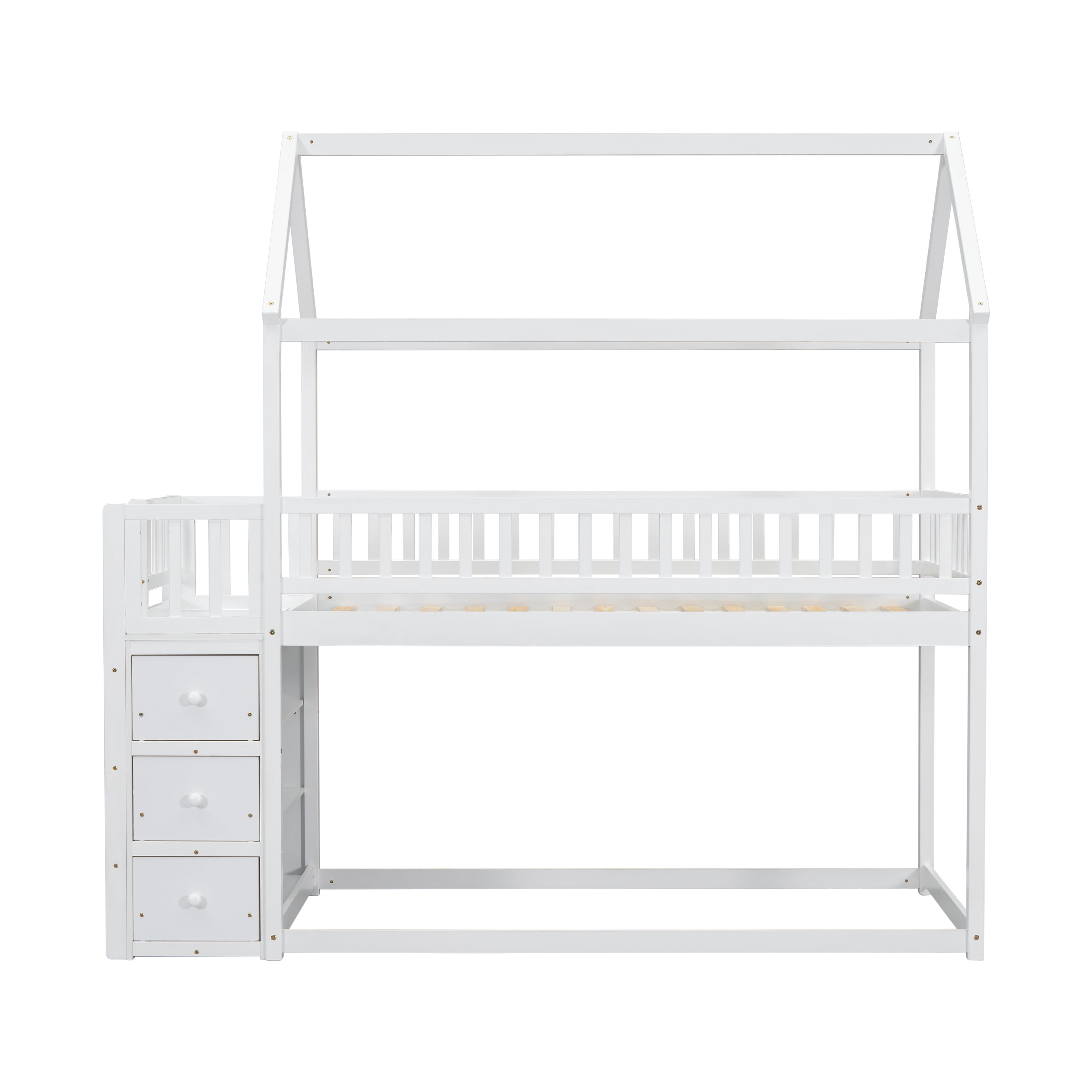 Euroco Twin over Twin Bunk Bed with Wardrobe, Drawer and Shelf, Trundle Bed for Kids Teens Room, White