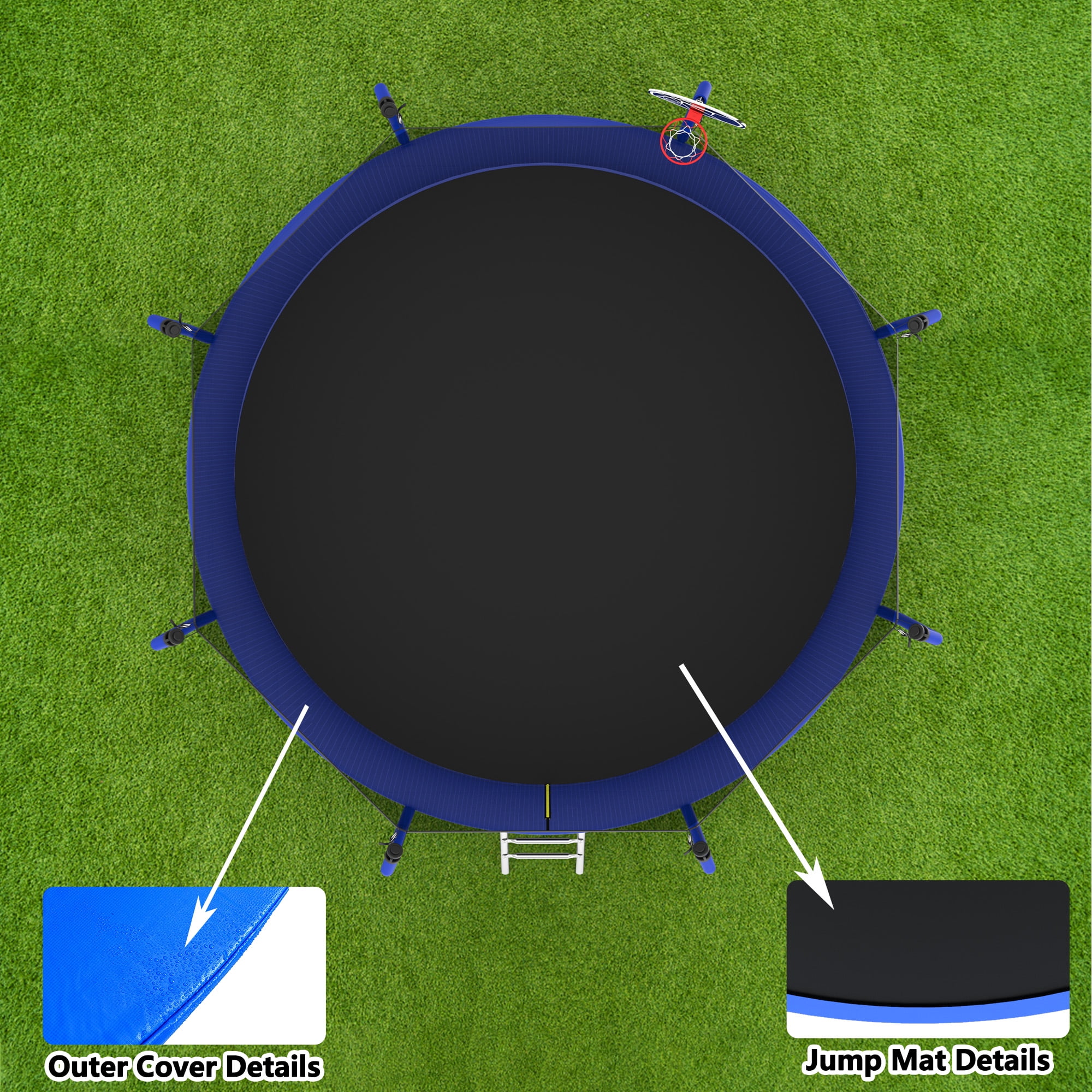 Aukfa 12 FT Trampoline with Safety Enclosure, Basketball Hoop & Ladder, Heavy-Duty Outdoor Jumper for Kids & Adults, Blue