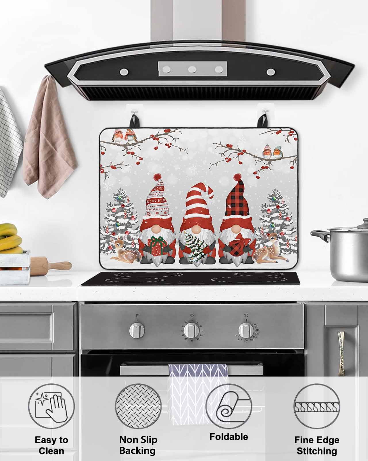 Large Induction Cooktop Protector Mat Christmas Gnomes Stove Top Covers for Electric Stove, Xmas Tree Cardinal on Branches Winter Snowflakes Decorative Stove Burner Cover Mats, Glass Top Stove Cover