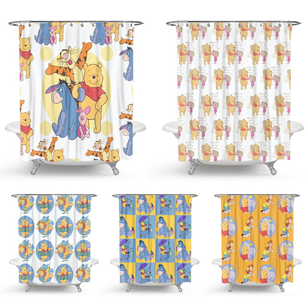 Winnie the Pooh Characters Waterproof Anime Shower Curtain Heavy Duty