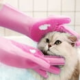 thumbnail image 2 of Guantes para el aseo de mascotas Jiaxi Guantes de silicona térmicos de alta densidad con diseño de cinco dedos mejorado para bañar y masajear gatos y perros. Azules y, 2 of 4