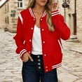 thumbnail image 3 of Bomber Jacket, Yigetop Womens Casual Long Sleeve Jacket Coats Button Winter Outwear with Pockets Jackets for Women Trendy Red M, 3 of 8