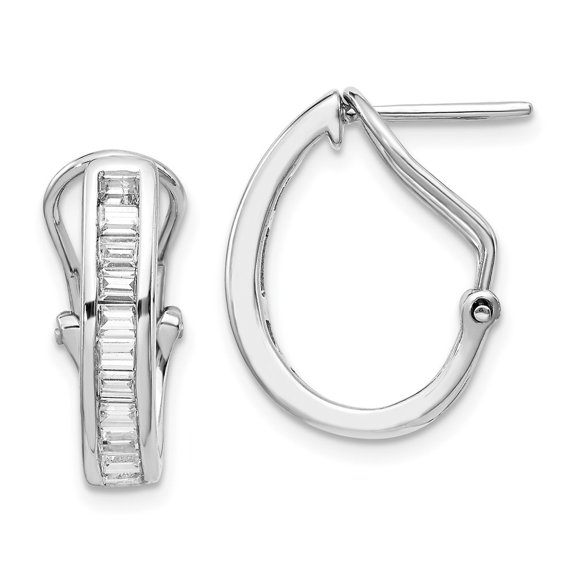 Auriga Fine Jewelry 14K White Gold Baguette Diamond Omega Back Hoop Earrings for Women