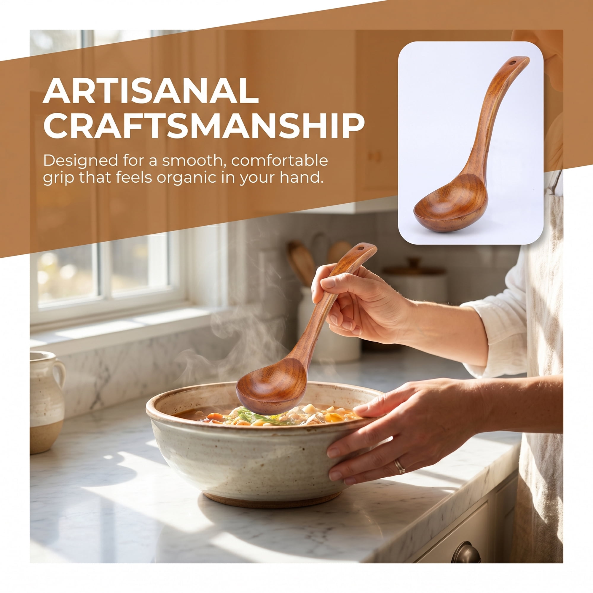 Unique Bargains Wood Non Stick Cookware, Heat Resistant Kitchen Soup Spoon B 10.6"x3.3"