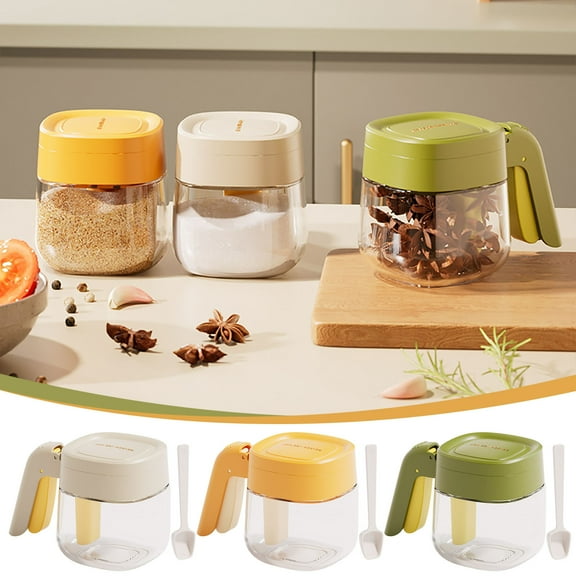 Vacemry Under $5 Flip Top Spice Container, Kitchen Countertop Seasoning Dispenser with Handle, Large Capacity Powder Sugar Flour Storage Jar, Airtight Dry Food Organizer for Pantry Baking