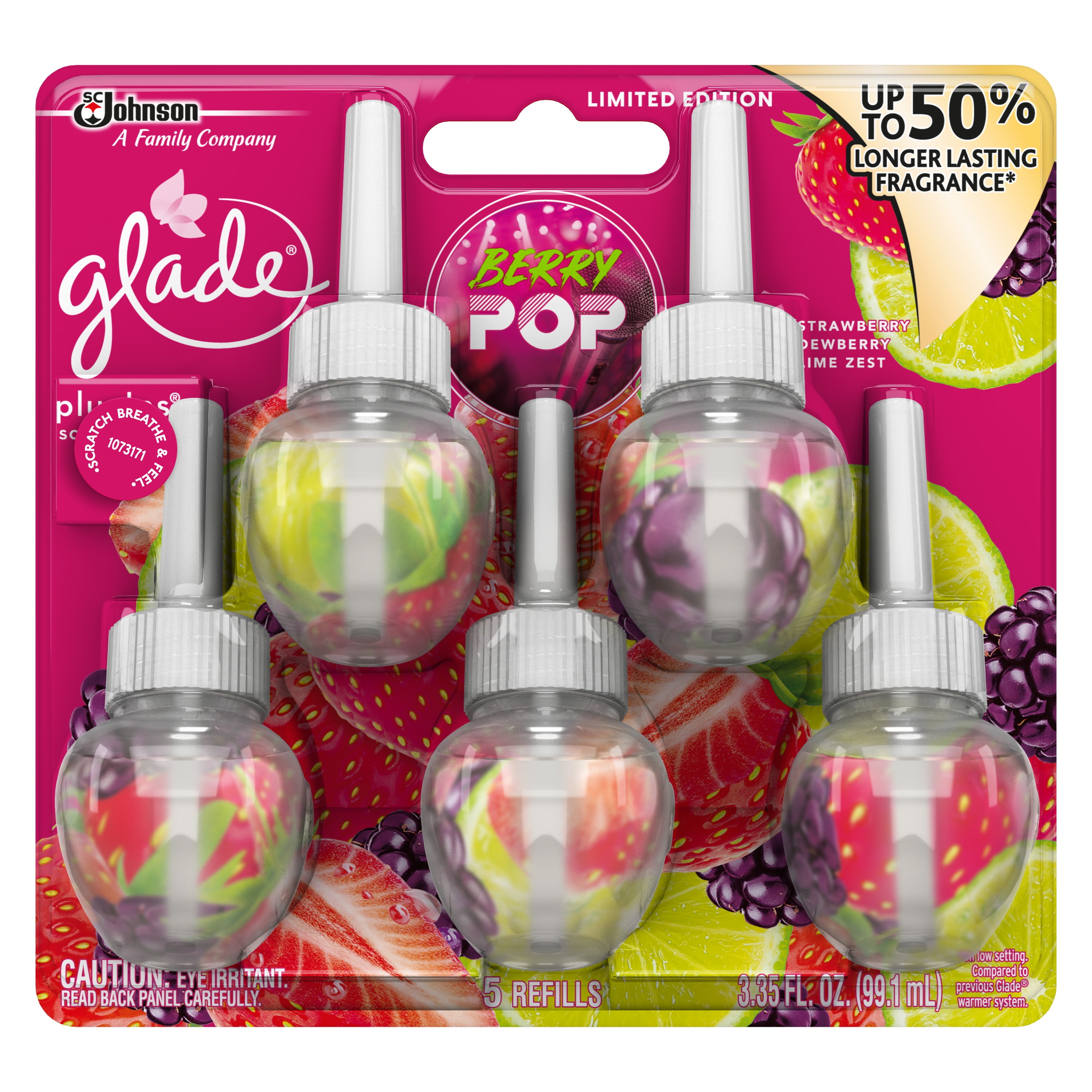 Glade PlugIns Refill 5 CT, Berry Pop, 3.35 FL. OZ. Total, Scented Oil