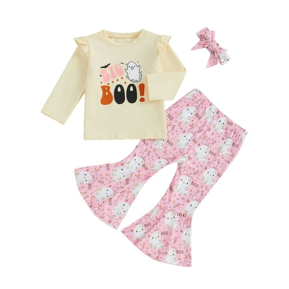 Suealasg Little Girl Halloween Outfits Clothes 1T 2T 3T 4T 5T Kids Girls Long Sleeve Ghost Sweatshirt Pants Headband Set 3Pcs Halloween Party Clothing for Toddler Girl