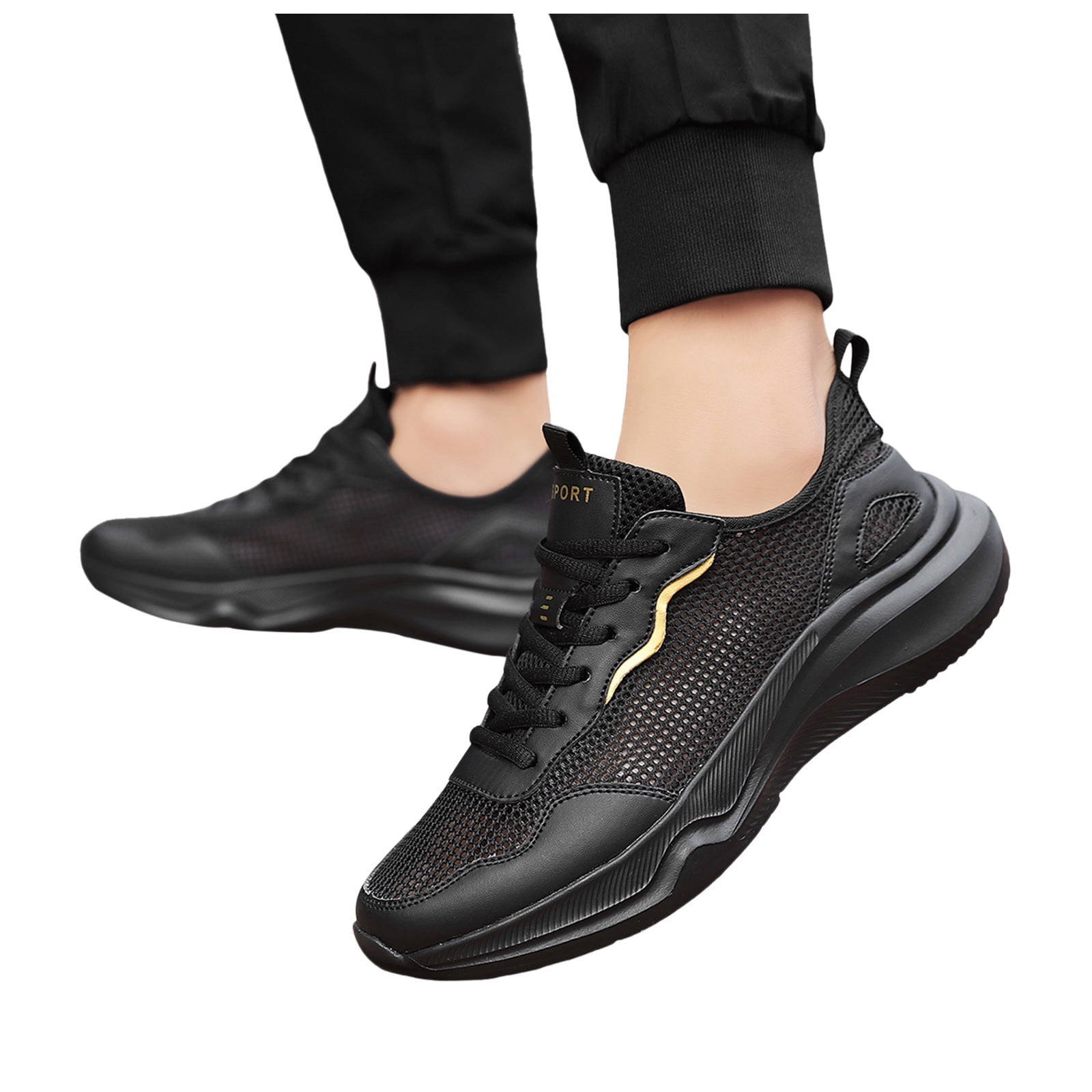 Caqnni Running Shoes for Men Gym Tennis Athletic Mesh Sneakers Lightweight Sports Fashion Workout Casual Shoes (Black,44)