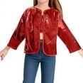 thumbnail image 4 of Vmvidoty Girls Shiny Party Long Sleeve Lightweight Zipper Metallic Jacket Red 4-5 Years, 4 of 6