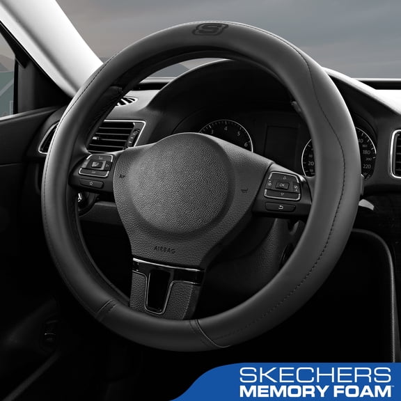 Skechers Steering Wheel Cover, Leather Steering Wheel Cover for Cars, Non-Slip Steering Wheel Cover, Universal Fit Steering Wheel Cover for SUV Truck (14.5"-15"),Black