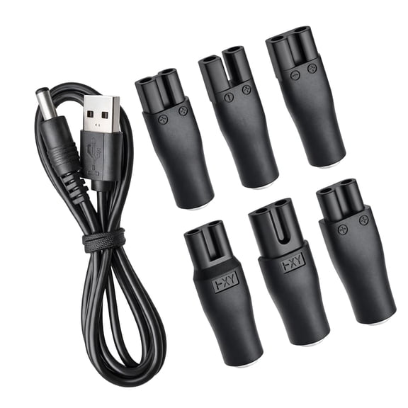 HBMYN 5V Usb to Dc Charger Cable Replacement for Shaver Trimmer Clippers | 7-In-1 Usb Charging Cable with 6 Tips for Electric Shavers, Beard Trimmers, Hair Clippers and Beauty Devices, 5V Dc.