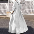 thumbnail image 3 of Autumn and winter new long sleeve big swing solid color cotton linen vintage casual loose dress women, 3 of 3
