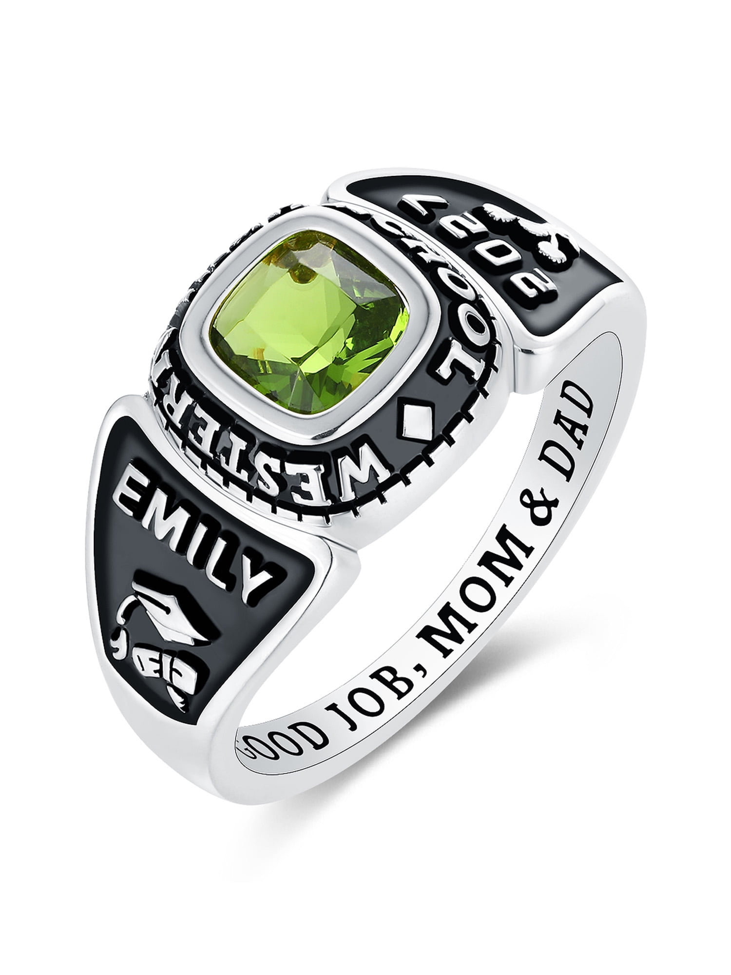 Mementos USA Customized Women's Class Ring 10kt White Gold for High School and College-Eternal