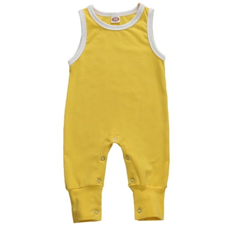 

Canrulo Newborn Baby Boy Girl Romper Jumpsuit Bodysuit Playsuit One-Piece Sleeveless Summer Clothes Yellow 6-12 Months