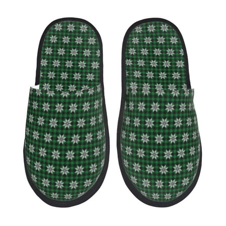 Balery Green Buffalo Plaid Merry Christmas Slient Indoor Furry Fleece Comfort House Shoes Soft Non-Slip Home Shoes Cotton slippers House Slippers-- Medium