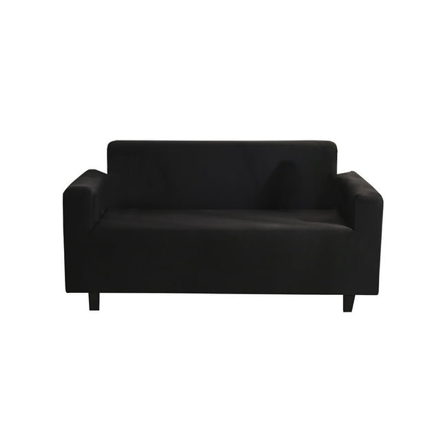 Langgg Solid Color Sofa Cover Elastic Couch Dust-proof Anti-slide Slipcover 1/2/3/4 Seater Covers Protector Full Coverage Black M