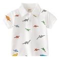 thumbnail image 2 of larppty Boys' Tops Toddler Baby Boys Short Sleeve Polo T-Shirt Cute Cartoon Dinosaur Print Tops Button Baby Boy Clothes Shacket(2-3 Years,White), 2 of 3