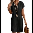thumbnail image 1 of Vestido de para Mujer, Verano, Informal, Corta, Cuello en V, Midi, Abotonado, Camisero. Negro L, 1 of 6