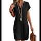 thumbnail image 1 of Vestido de para Mujer, Verano, Informal, Corta, Cuello en V, Midi, Abotonado, Camisero. Negro XL, 1 of 6