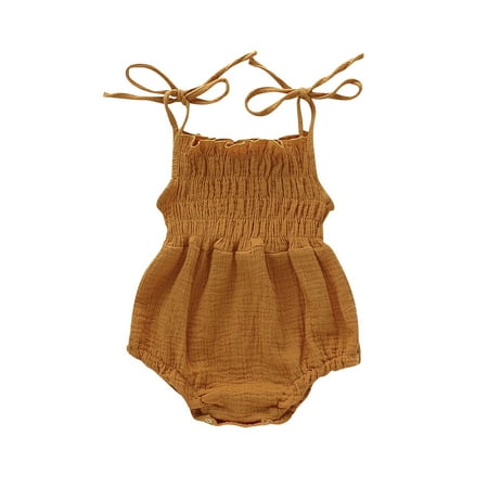 

jaweiw Baby Girl Linen Boho Romper Playsuit Muslin Overall Mustard Bubble Jumpsuit Infant Bohemian Vintage Outfit