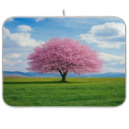 

Pink Cherry Blossom Tree Dish Drying Mat Kitchen Mats Microfiber Counter Absorbent Dish Pad Drainer Rack