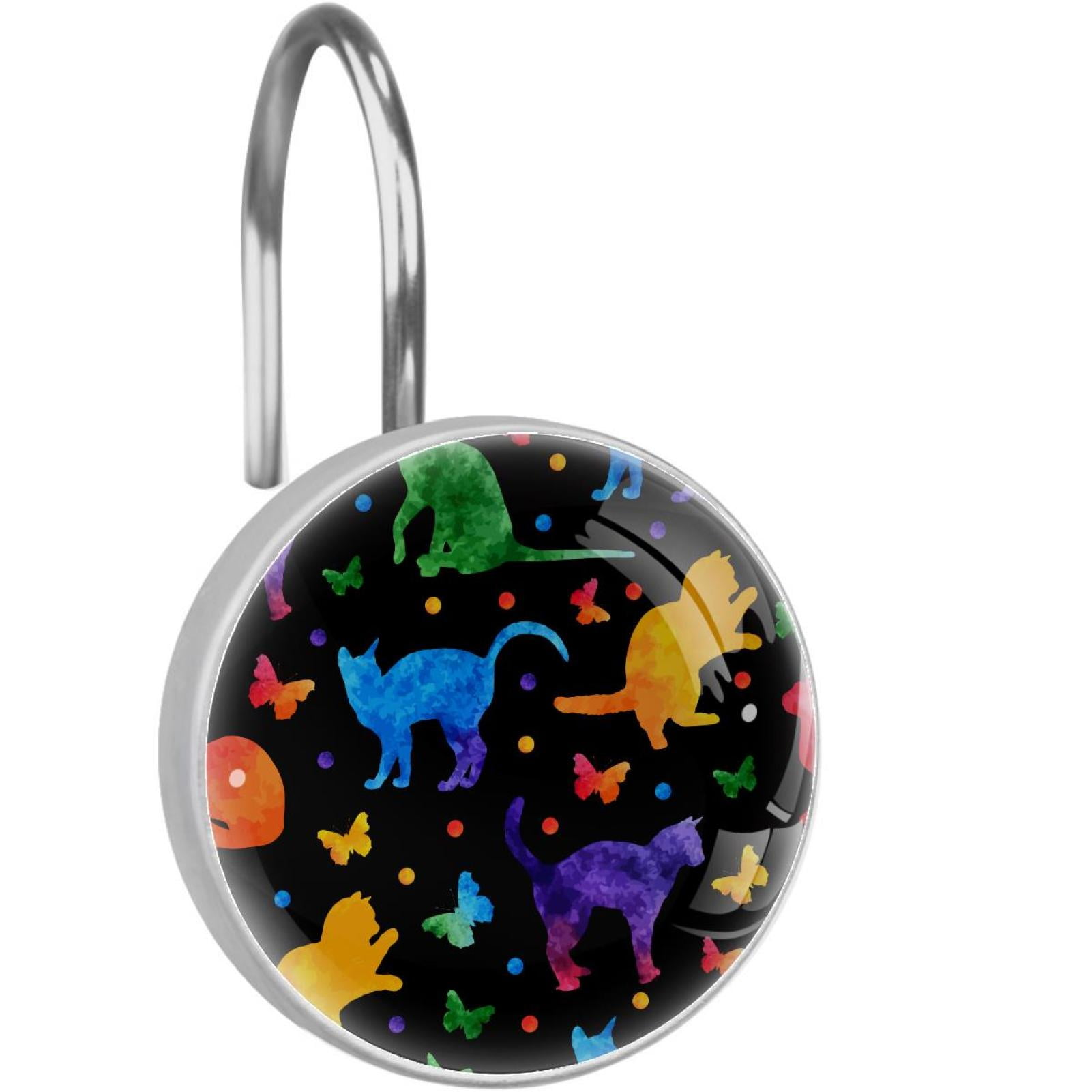 Cats and Butterflies Shower Curtain Hooks（Set of 12）for Home Hotel