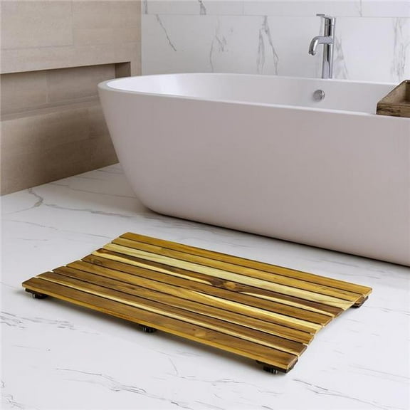 HomeRoots 383340 23 in. Brown Teak Slat Non Slip Bath Mat