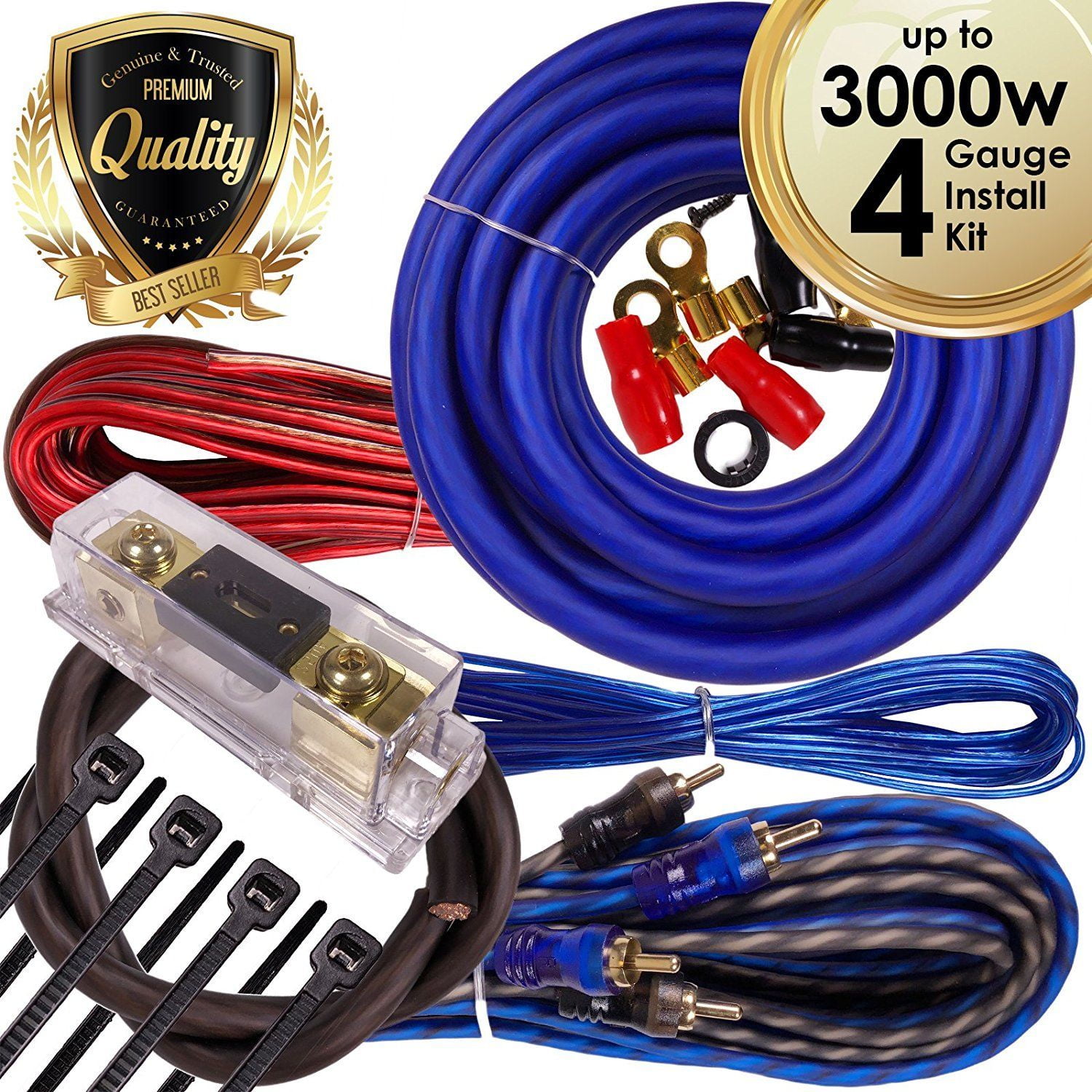 0 Gauge Amplfier Power Kit for Amp Install Wiring Green 1/0 Ga Cables 4500W 