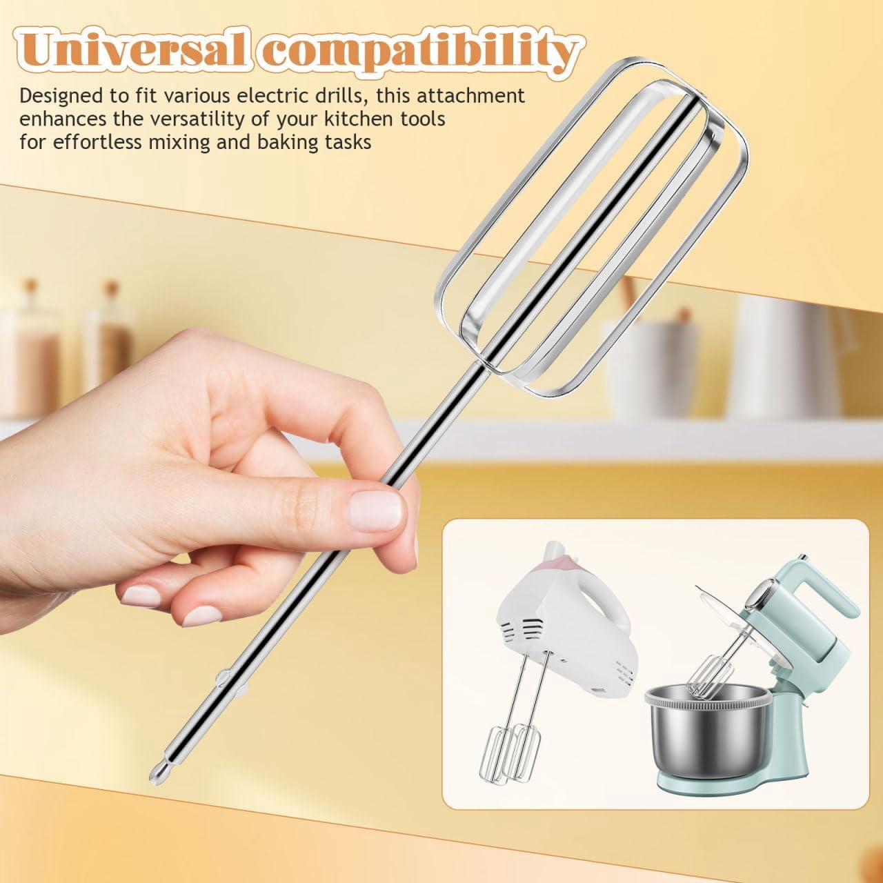 2Pcs Hand Mixer Replacement Beaters, 8.4 Inch Long Stainless Steel Attachments - Professional Kitchen Egg Whisk Parts Compatible with Most Handheld Electric Model